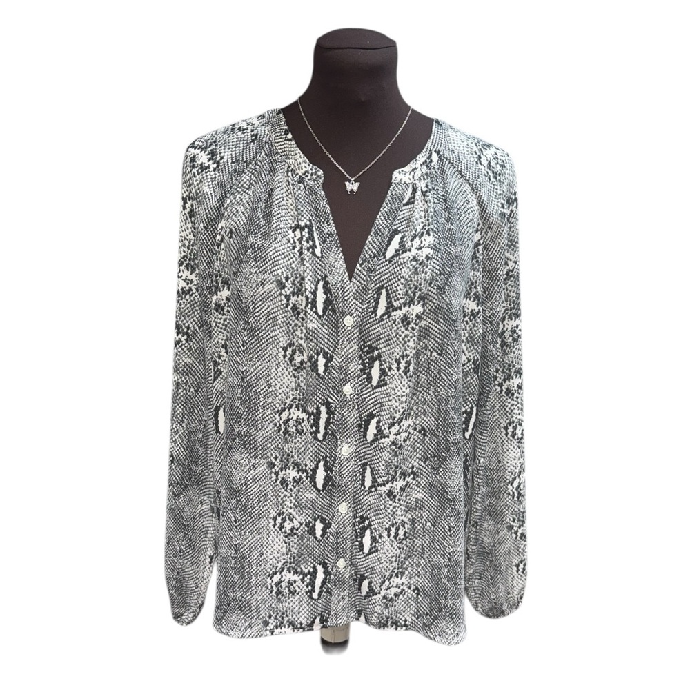J.Crew Factory Women’s Blouse Top Size L Snake Print Button Front Long Sleeve